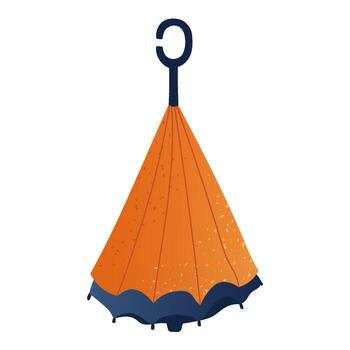 Reverse folding umbrella with dark canopy and bright lining. Textured autumn design, modern and practical. Ideal for rainy weather concepts, seasonal posters and cozy fall graphics illustration vector