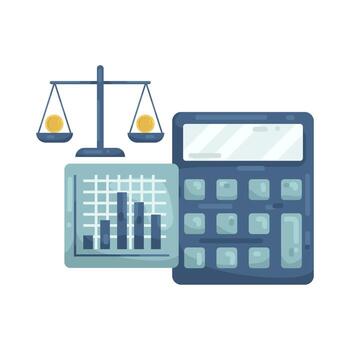 Calculator with Graph and Balance Scale Illustration vector