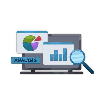 Illustration of Data Analysis with Charts and Magnifying Glass vector