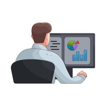 Illustration of Businessman Analyzing Data on Computer vector