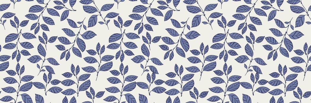 Elegant seamless pattern featuring blue leaves and branches on a light background. Perfect for wallpaper, textile design, wrapping paper, and botanical-themed creative projects. vector