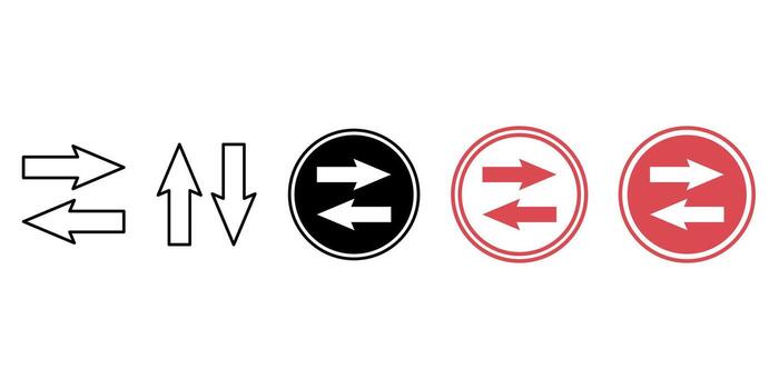 Universal two arrow switch set in black, red and outline styles vector