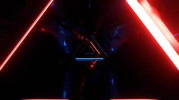 blå och röd blinkande triangel- neon korridor bakgrund vj slinga i 4k video