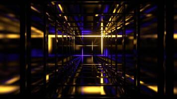 lila och gul fyrkant fantasi tunnel med neon rörelse på ram bakgrund vj slinga i 4k video