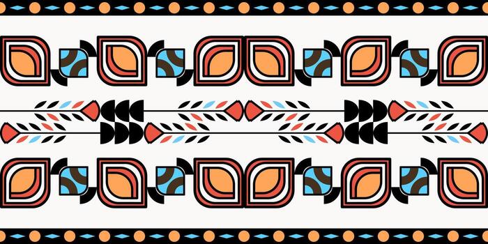 Colorful geometric motif with symmetrical shapes border seamless pattern. vector