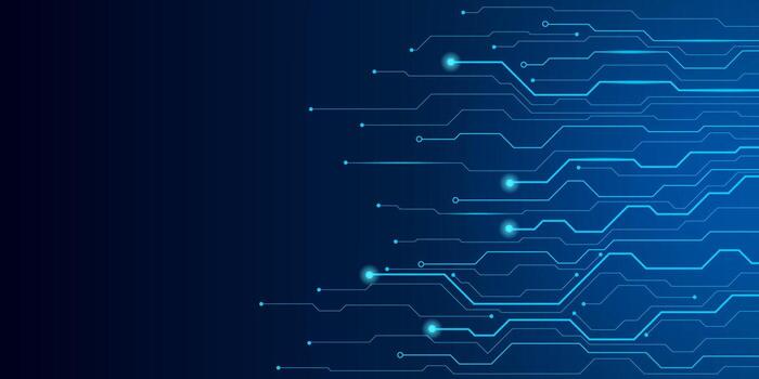 Dark blue digital tech background with glowing lines and circuit, perfect for AI or network visuals. vector