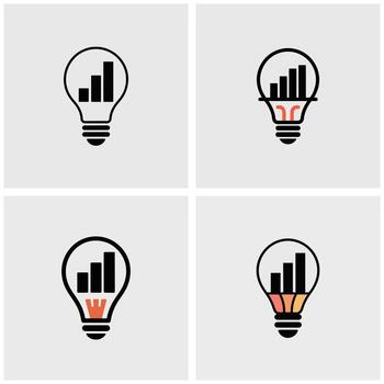 Four Lightbulb Icons Featuring Bar Graph Inside Representing Business Growth Ideas Innovation Concepts vector
