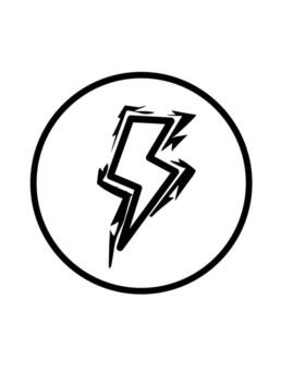A bold black lightning bolt icon with jagged edges, enclosed in a circle, representing energy or electricity in a modern graphic style. vector