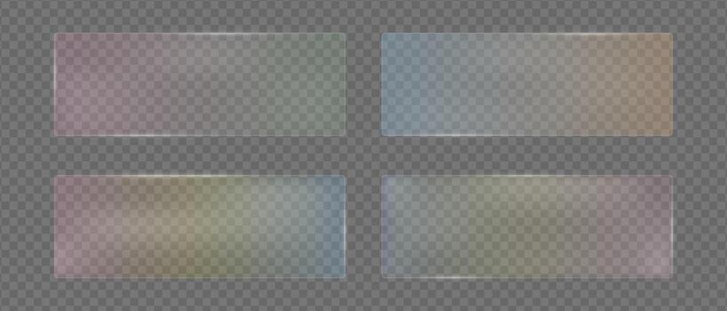 Glass rectangles rainbow gradient color with glare polycarbonate texture, Blurred geometric frames vector