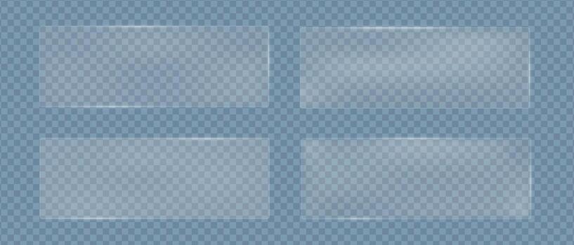 Glass rectangles with glare polycarbonate texture, Blurred geometric frames of glass texture, vector