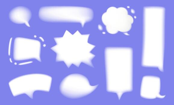 Set of empty comic speech bubbles with various shapes and blur effect. vector