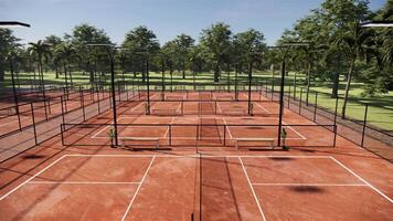 vuoto pickleball tribunali mossa inoltrare attraverso parecchi consecutivo tribunali con rosso argilla terracotta colore superfici video