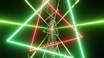 Fantastisk grön och röd vj slinga bakgrund med roterad trianglar och speglad golv video