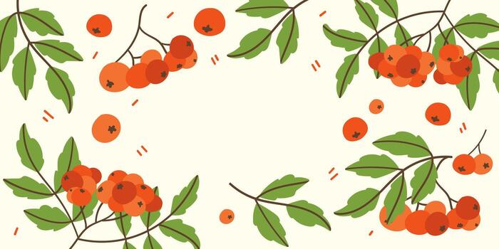 Horizontal banner with rowan branches on a light background vector