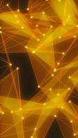 Abstract glowing network of orange lines and yellow nodes forming interconnected triangular patterns on a dark background video