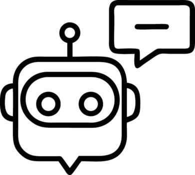 chatbot icono ai asistente robot cabeza con habla burbuja ilustración sencillo línea dibujo diseño vector