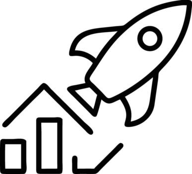 Rocket launch with business growth chart icon for startup success and financial performance analysis vector