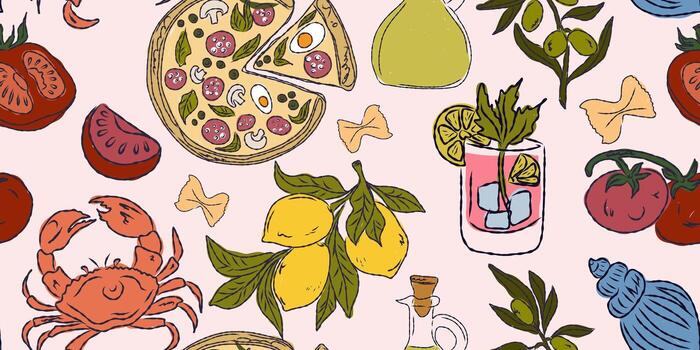 a pattern with various food items on it vector