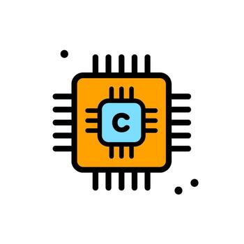 C programming chip icon with black pins ideal for technology websites, educational materials, programming courses, and computer science presentations. vector