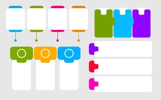 Infographic template shows rectangular blocks circles with blank writing spaces. vector