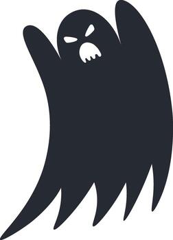 Dark ghost with glowing red eyes and sharp teeth floating against a white background, creating a spooky and eerie atmosphere perfect for Halloween projects vector