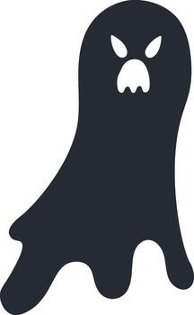 Minimalist illustration featuring a spooky dark ghost with an angry expression, floating ominously against a white background, ideal for Halloween themed projects and designs vector