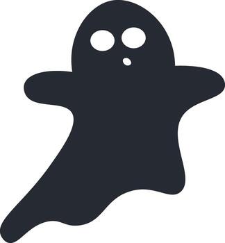 Cartoon illustration featuring a dark ghost floating with a surprised expression, capturing the spooky essence of Halloween. Ideal for various festive projects and decorations vector