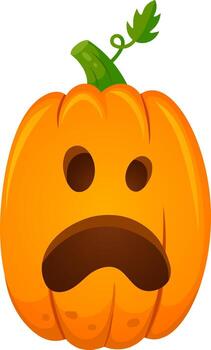 Halloween pumpkin featuring a surprised and scared expression, grimacing with an open mouth, adding a touch of fun and spookiness to any seasonal celebration on a white background vector