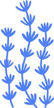 Simple illustration of three stylized blue seaweed plants are swaying underwater, creating a peaceful and relaxing underwater scene with a clean white background vector