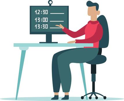 programador analizando calendario en computadora pantalla, gerente proyecto líneas de tiempo y plazos, asegurando eficiente flujo de trabajo y en hora entrega en software desarrollo proceso vector