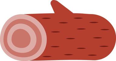 Red log displaying growth rings rests on a white background, featuring a simple illustration in a flat design style, highlighting natural wood textures and patterns vector