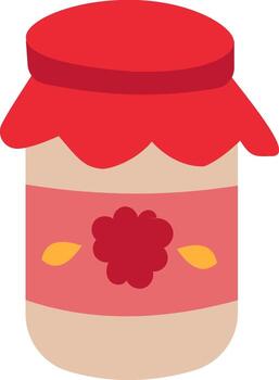 Closed jar of raspberry jam featuring a vibrant red lid and a label adorned with a stylized flower and leaves, presented as an isolated illustration against a clean white background vector