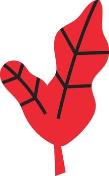Minimalist illustration of a red leaf with black veins, representing nature, growth, and organic shapes, ideal for projects related to ecology, botany, or simple and modern design vector