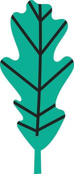 Green oak leaf standing upright, showing its dark veins and lobes, isolated on a white background, in a simple, flat, minimalist, modern style vector