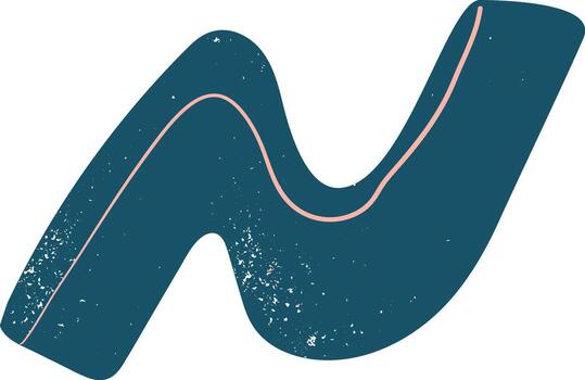Abstract illustration featuring a wavy turquoise shape with a pink line and grunge texture, resembling the letter N, isolated on a white background, ideal for modern and artistic projects vector