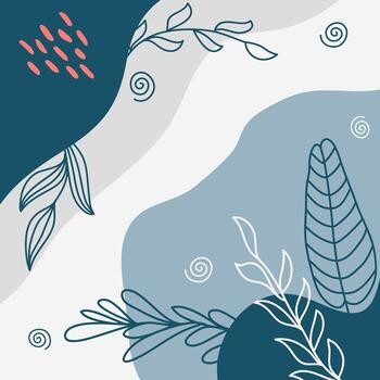 Abstract organic shapes background featuring leaves and spirals, creating a modern and stylish design in a soothing blue and white color palette vector