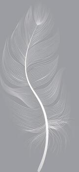 luz, delicado blanco pluma que cae suavemente en contra un sólido gris fondo, encarnando conceptos de blandura, ligereza, vuelo, y fragilidad vector