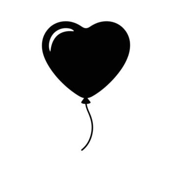 A black heart balloon gracefully floats, attached to a string on white background vector