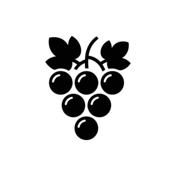negro uvas con hojas presentado en un sencillo monocromo icono estilo en blanco antecedentes vector