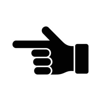 Black hand points left, indicating direction against white background providing clear navigation vector