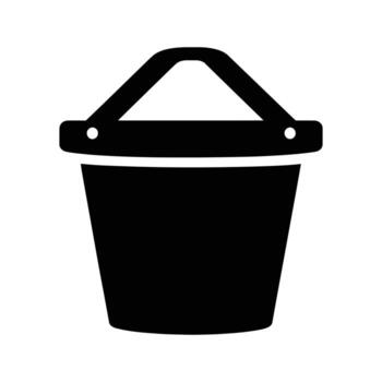 An isolated black bucket icon with a sturdy handle stands out on transparent background vector
