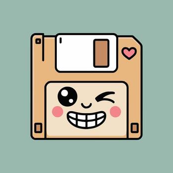 A floppy disk with a smiley face and heart vector