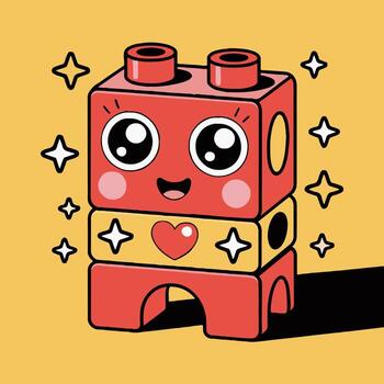 A red robot with a heart on its chest vector