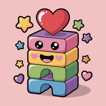 A cute little stack of blocks with a heart on top vector
