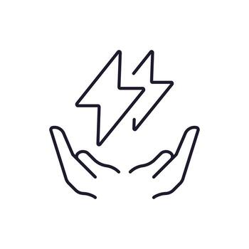 Lightning above Open Hands Isolated Line Icon for Graphic Design, Web Sites, Cards, Books, Articles vector