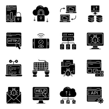 Perfecto conjunto de web y datos sólido íconos vector
