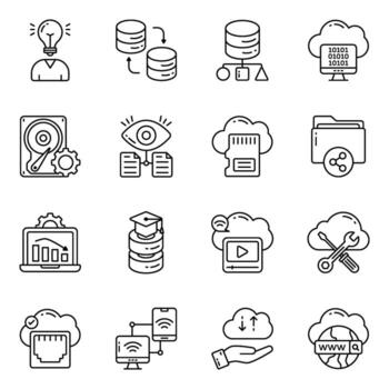 conjunto de datos y red lineal íconos vector