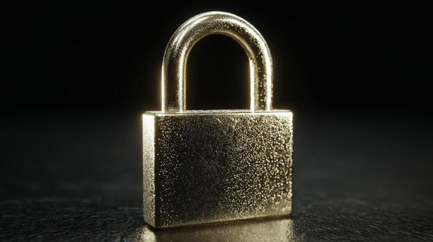 Golden Lock on Dark Surface with Sparkling Texture and Dramatic Lighting photo