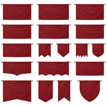 olika array av röd tyg banderoller och flaggor för presentationer och bakgrunder i studio png