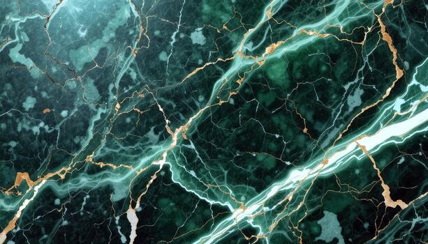 Green marble background with gold lines photo